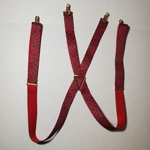 Vintage CAS Germany Red Pattern Gold Tone Clip On Suspenders